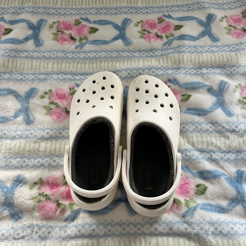Fuzz-lined White Crocs